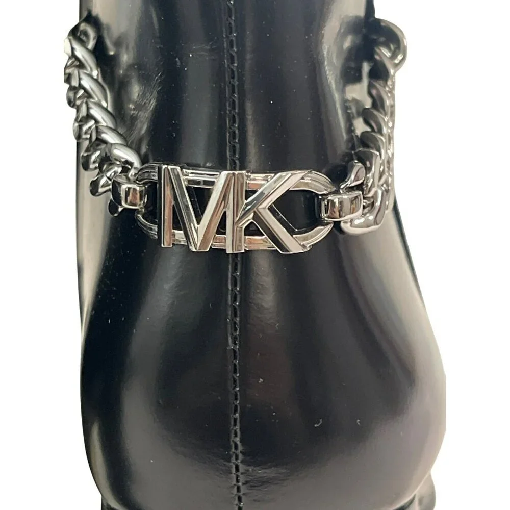 Michael Kors Carlisle Chain Black High Heel Platform Boots Sz 8 NEW